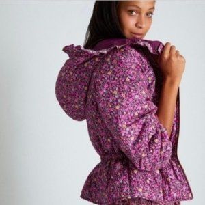 LoveShackFancy purple pink floral Modena cherry wine puffer hooded jacket